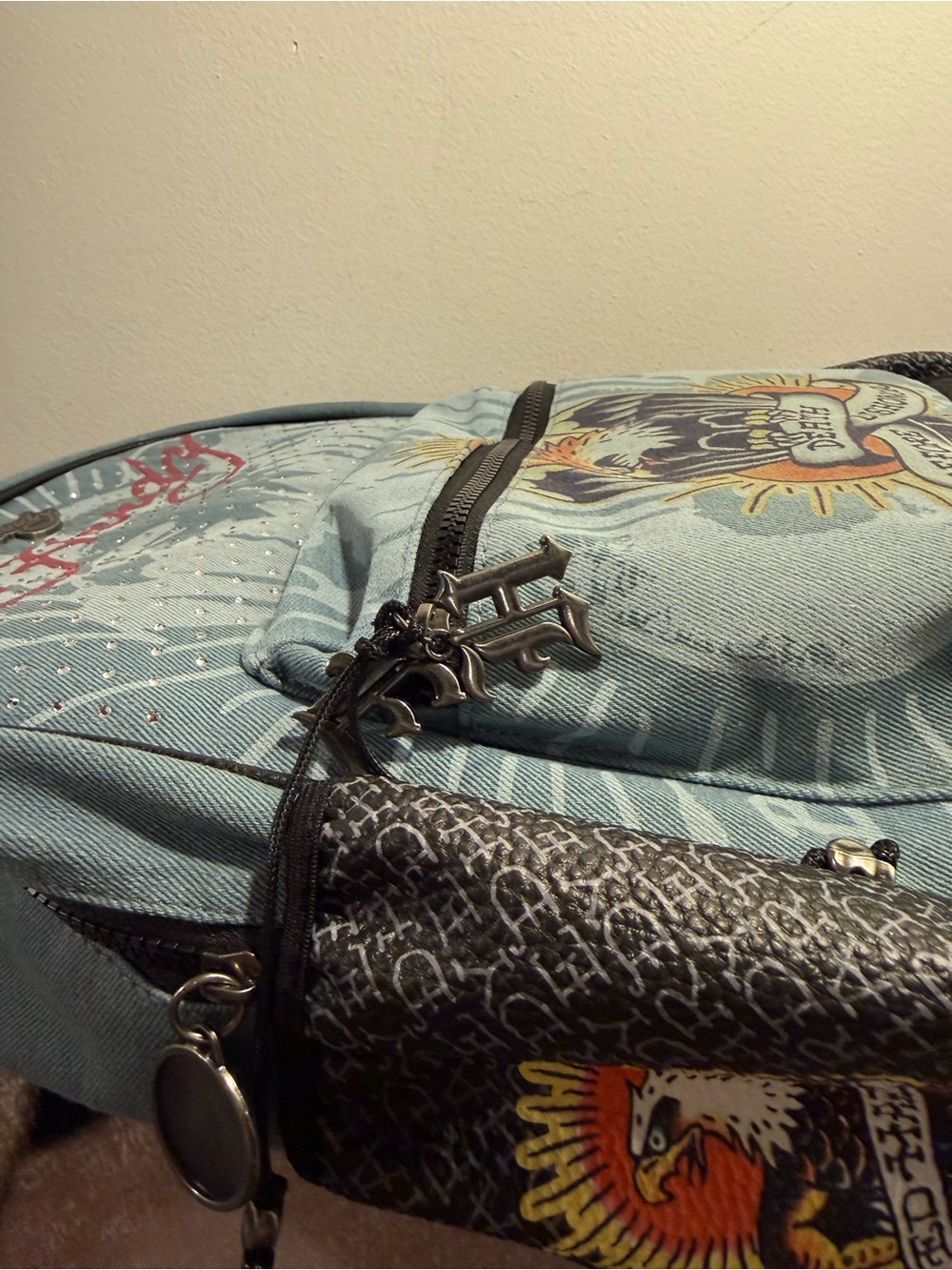 Ed Hardy Backpack Denim Death Before Dishonor NWT - Picture 9 of 12